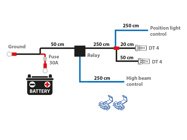 Kabelsats för 2 st extraljus DT 4-Pin kontakt.