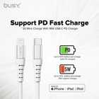 Busy Lightning till USB-C Laddkabel MFI Vit nylonfl&auml;tade 1.2m