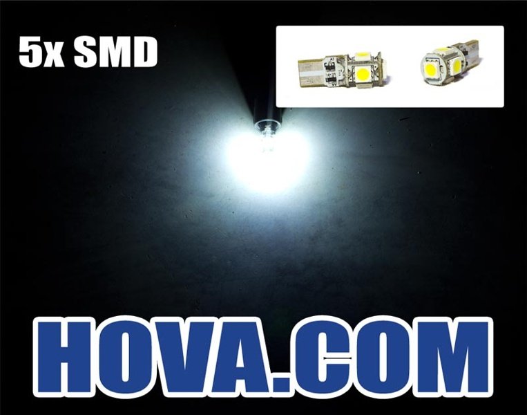 Lampor LED med 5st SMD Polaritetsoberoende T10 W5W Wedge Canbus Blå